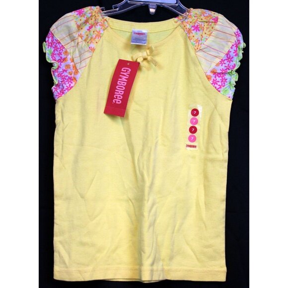 2006 Gymboree Freshly Picked Tee Shirt Flowers Lace sz 7 Cap Sleeve Puff Bow - Picture 1 of 6